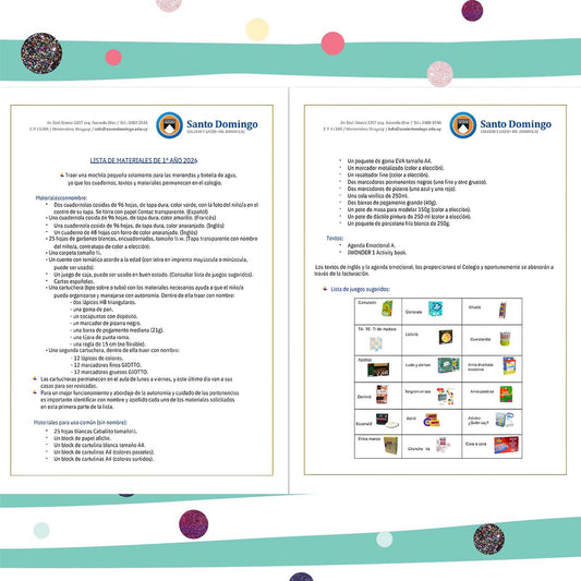 Lista de Materiales Completa para el Colegio Santo Domingo 1º año 2026