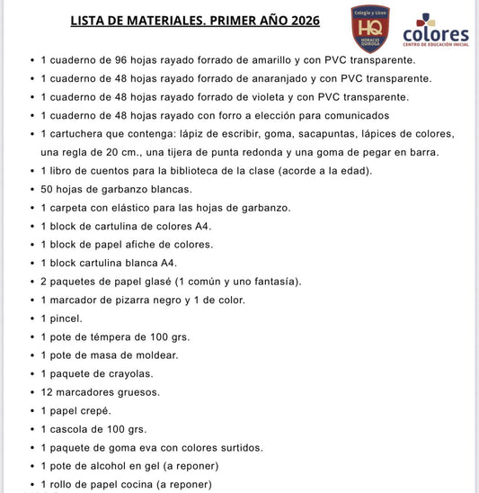 Lista Completa Colegio Horacio Quiroga 1ºaño 2026