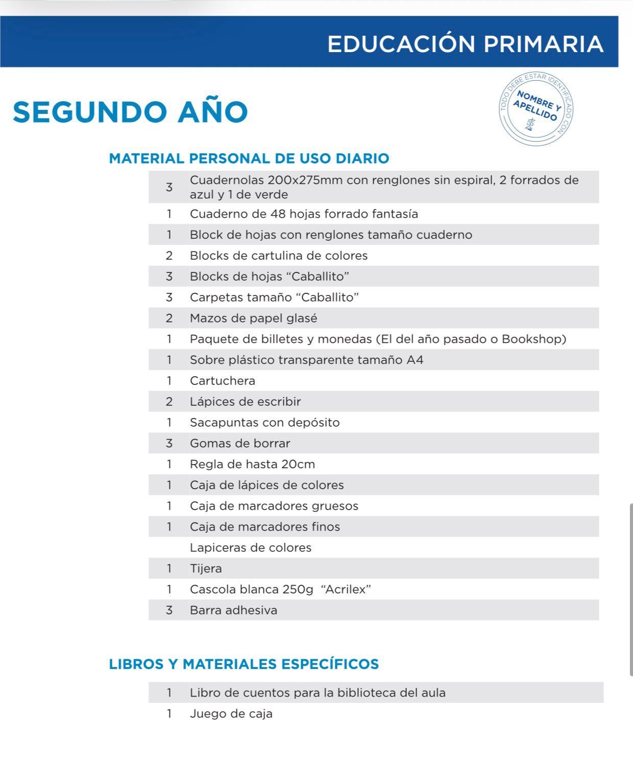 Lista Completa Colegio La Mennais 2ºaño 2026