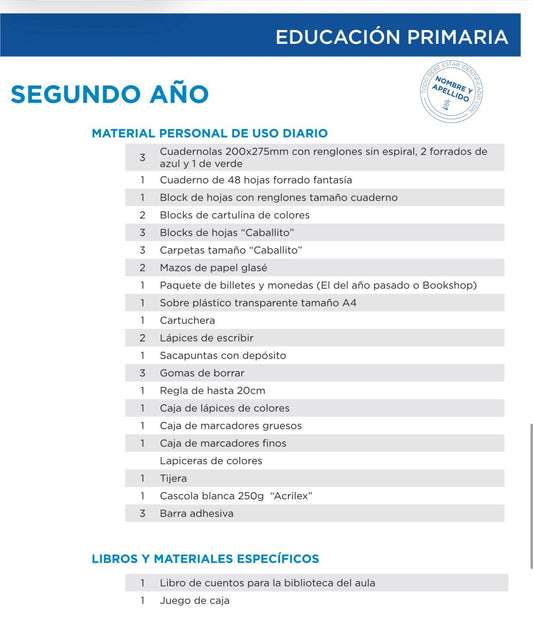 Lista Completa Colegio La Mennais 2ºaño 2026