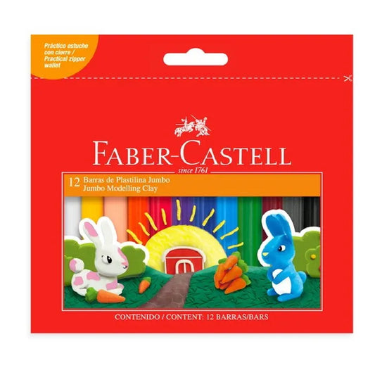 Masa o Plasticina Jumbo Faber Castell x 12 Colores triangular