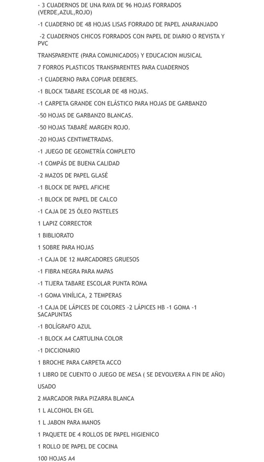 Lista Completa Colegio Tacconi 4º año 2026