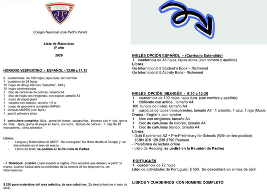 Lista Completa Colegio Varela 5º año 2026