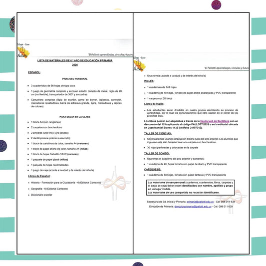 Lista Completa Colegio Pallotti 6º año 2026