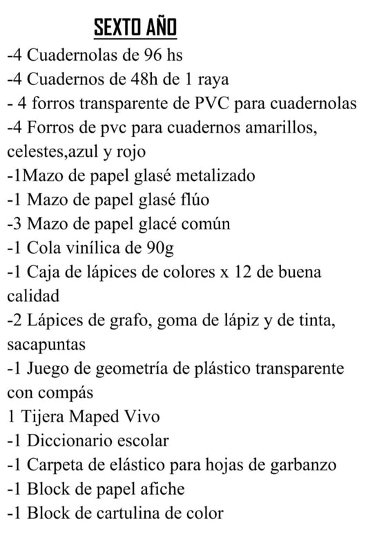 Lista Completa Colegio Corazón de Maria 6º año 2026