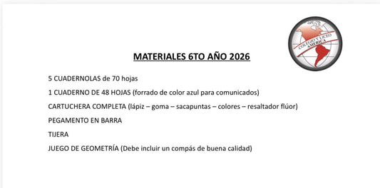 Lista Completa Colegio América 6º año 2026