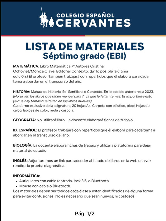 Lista Completa Colegio Cervantes 7º año 2026