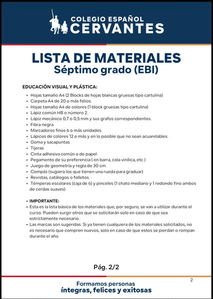 Lista Completa Colegio Cervantes 7º año 2026