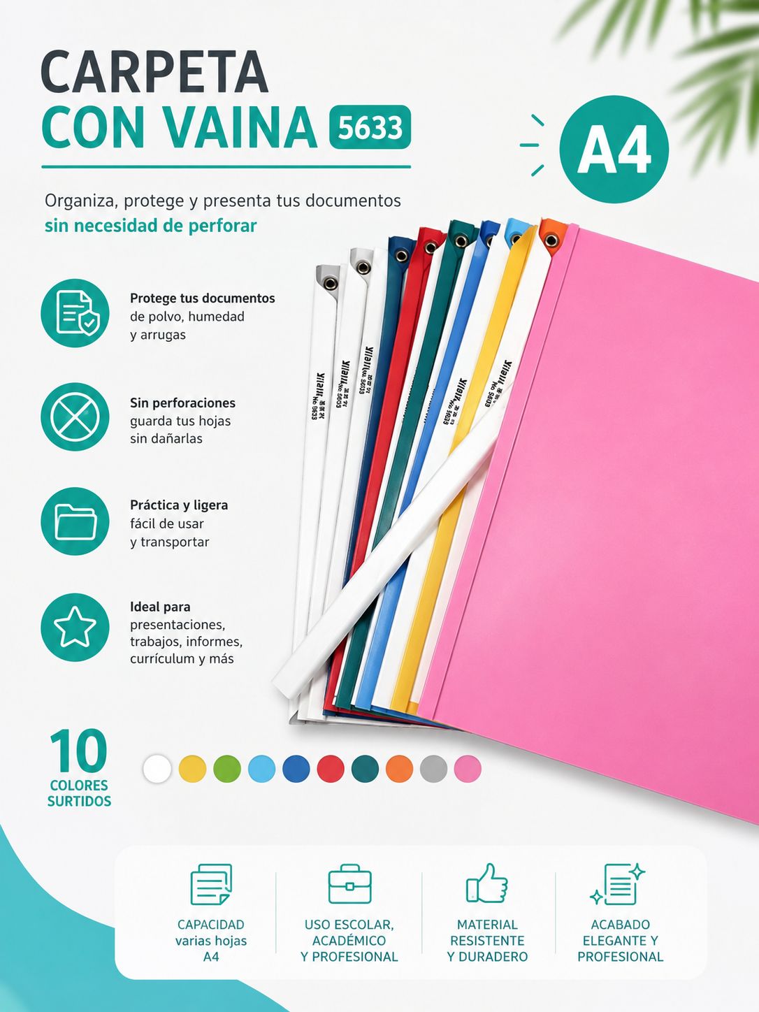 Carpeta con Vaina A4, colores surtidos