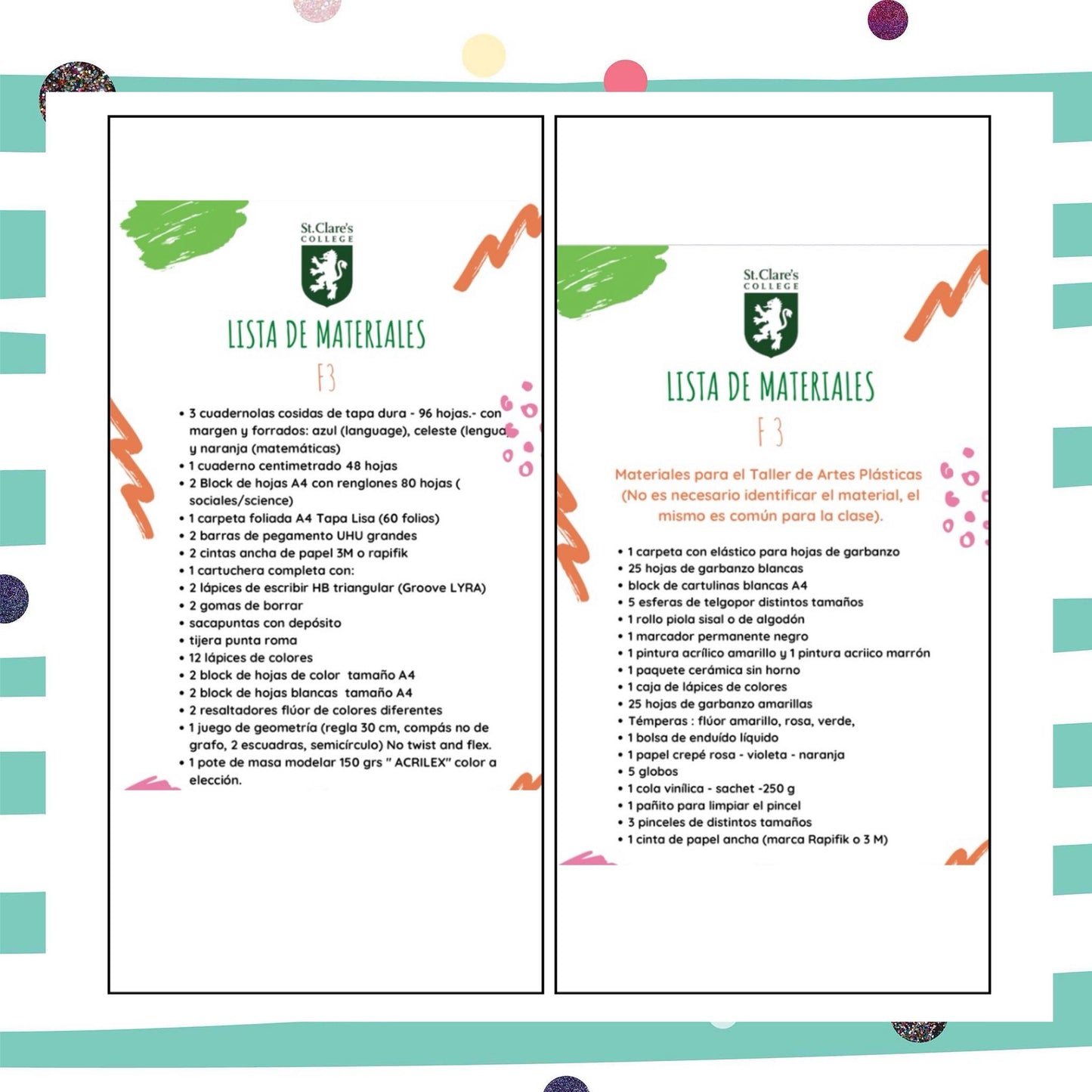 Lista de Materiales Completa para el Colegio St. Clare`s F3 2026