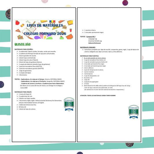Lista Completa Colegio Forward 5º año 2026
