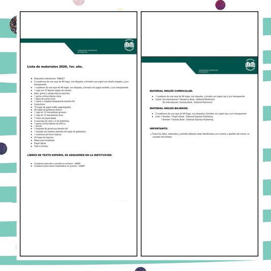 Lista de Materiales Completa para el Colegio Geselliano 1º año 2026