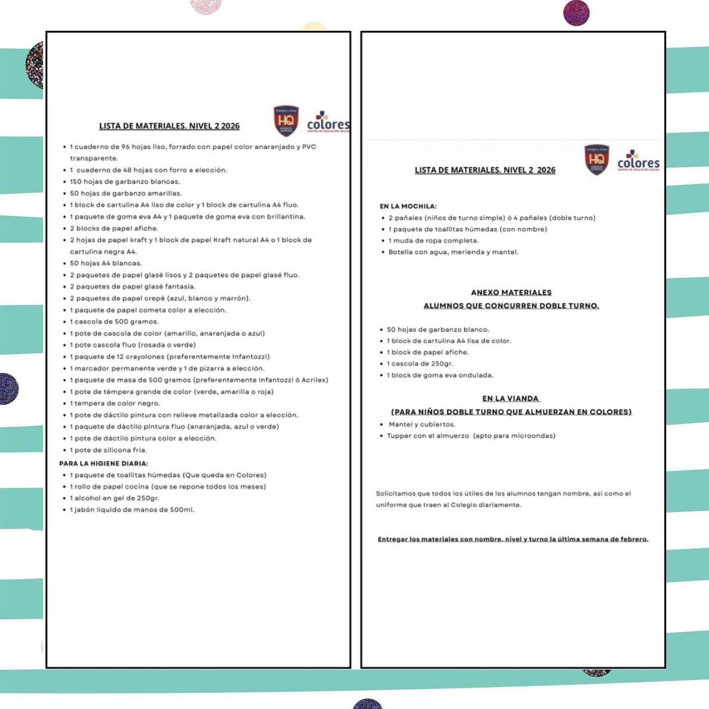 Lista Completa Colegio Horacio Quiroga Nivel 2 Español Completo 2026