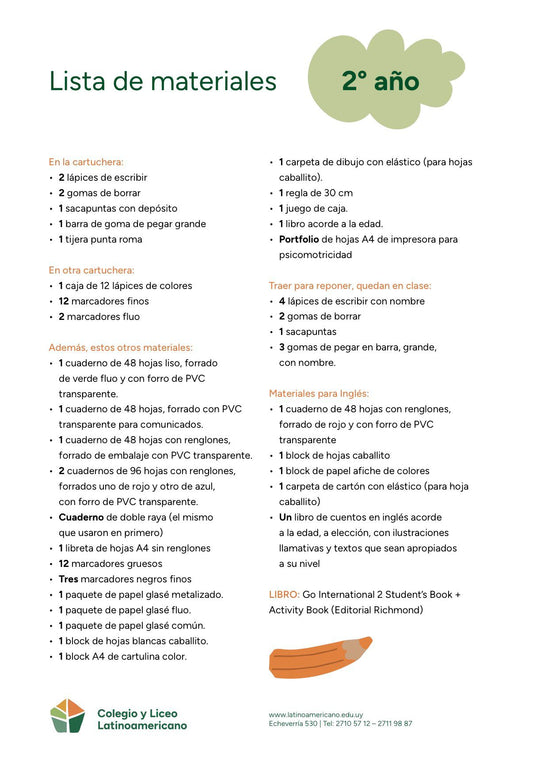 Lista Completa Colegio Latinoamericano 2º año 2026