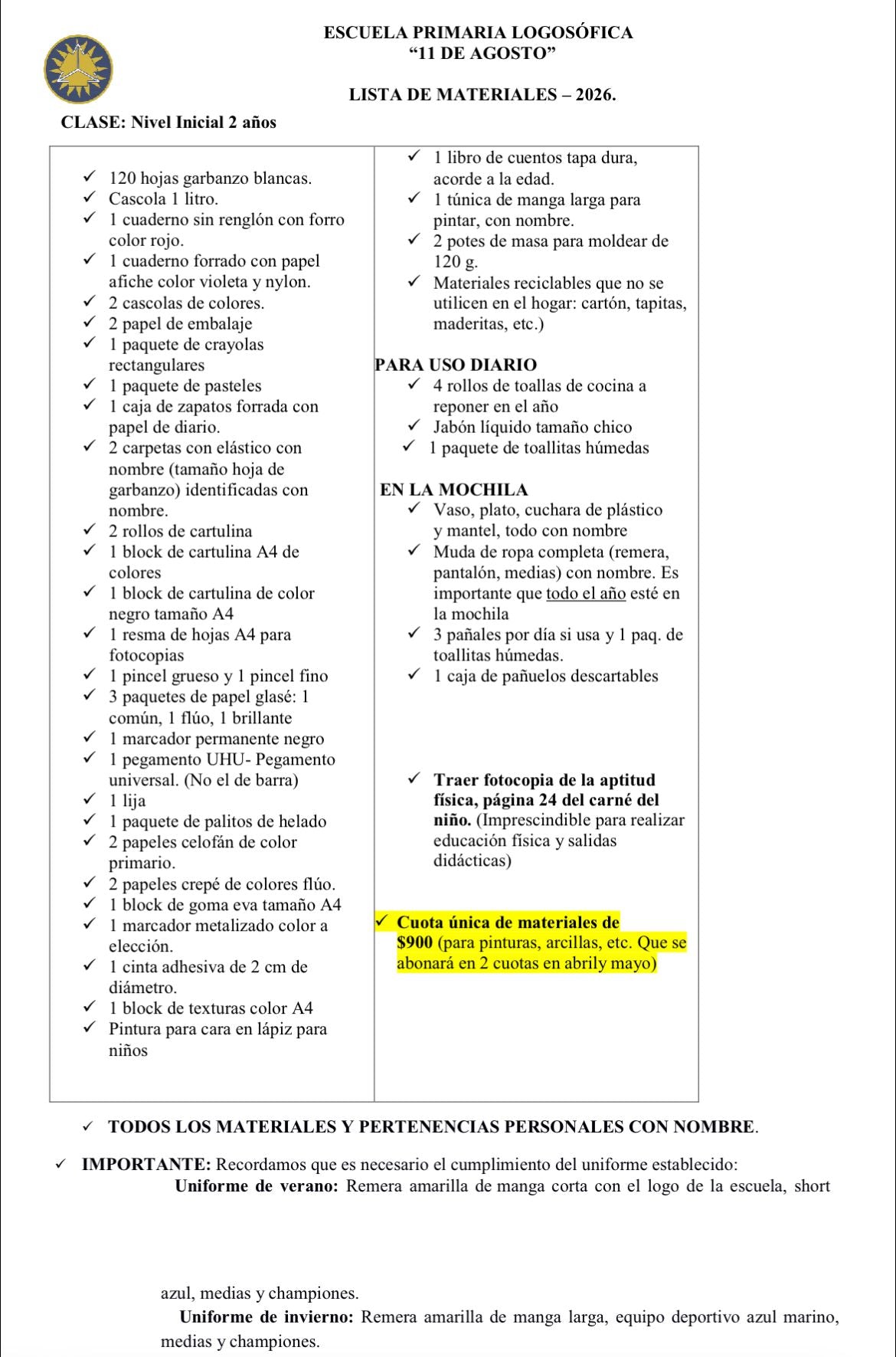 Lista Completa Escuela Logosófica Nivel 2 año 2026