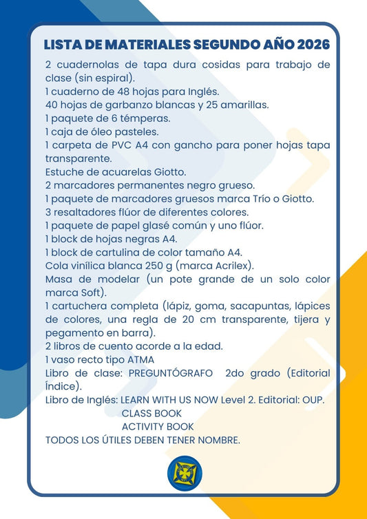 Lista Completa Colegio Pío 2º año 2026