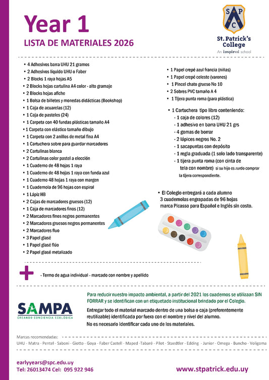 Lista Completa St. Patrick`s College 1º año 2026
