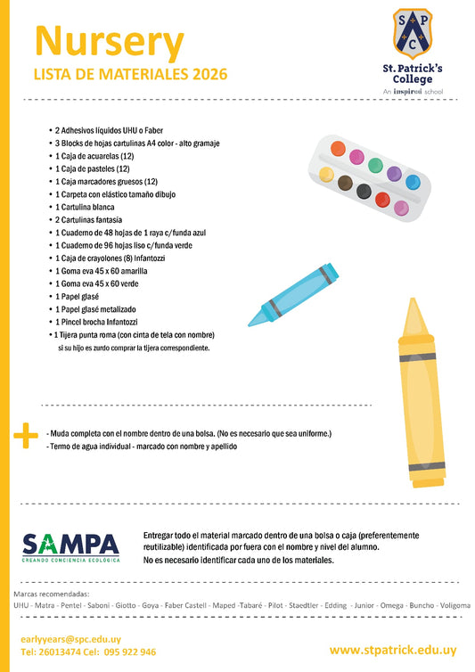 Lista Completa Colegio St. Patricks Nursery año 2026