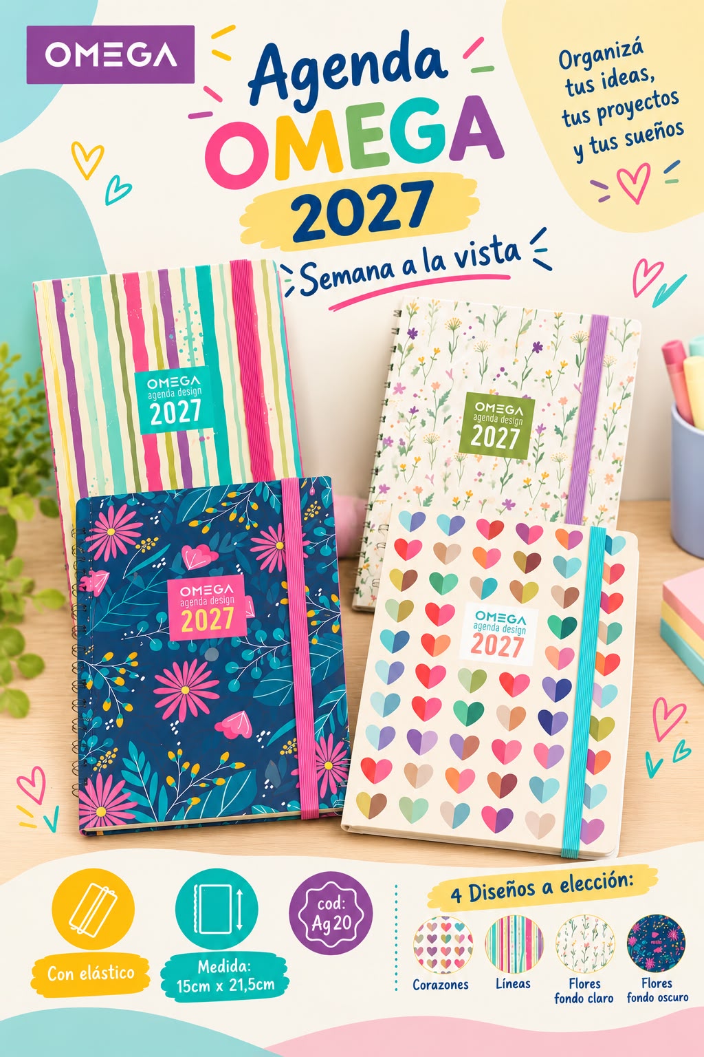 Agenda Omega Semana  a la vista A5 Design con elástico