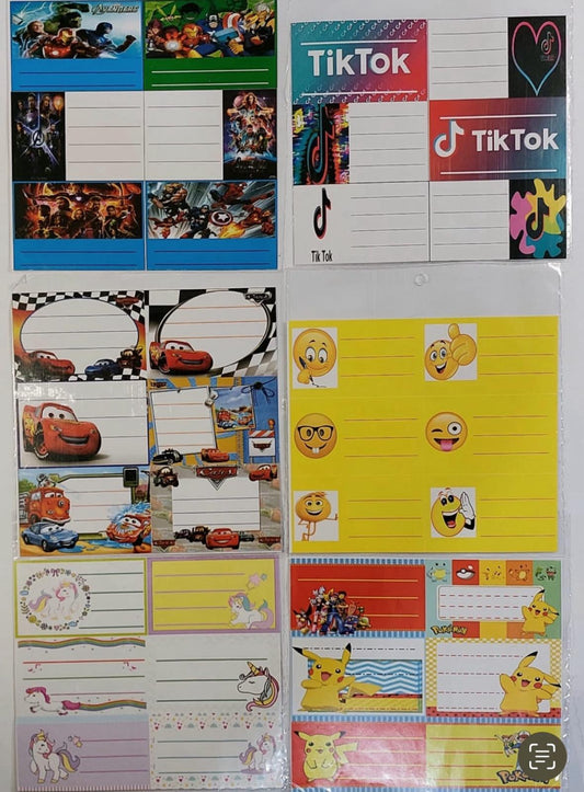 Etiquetas Escolares con Diseños en plancha x 6