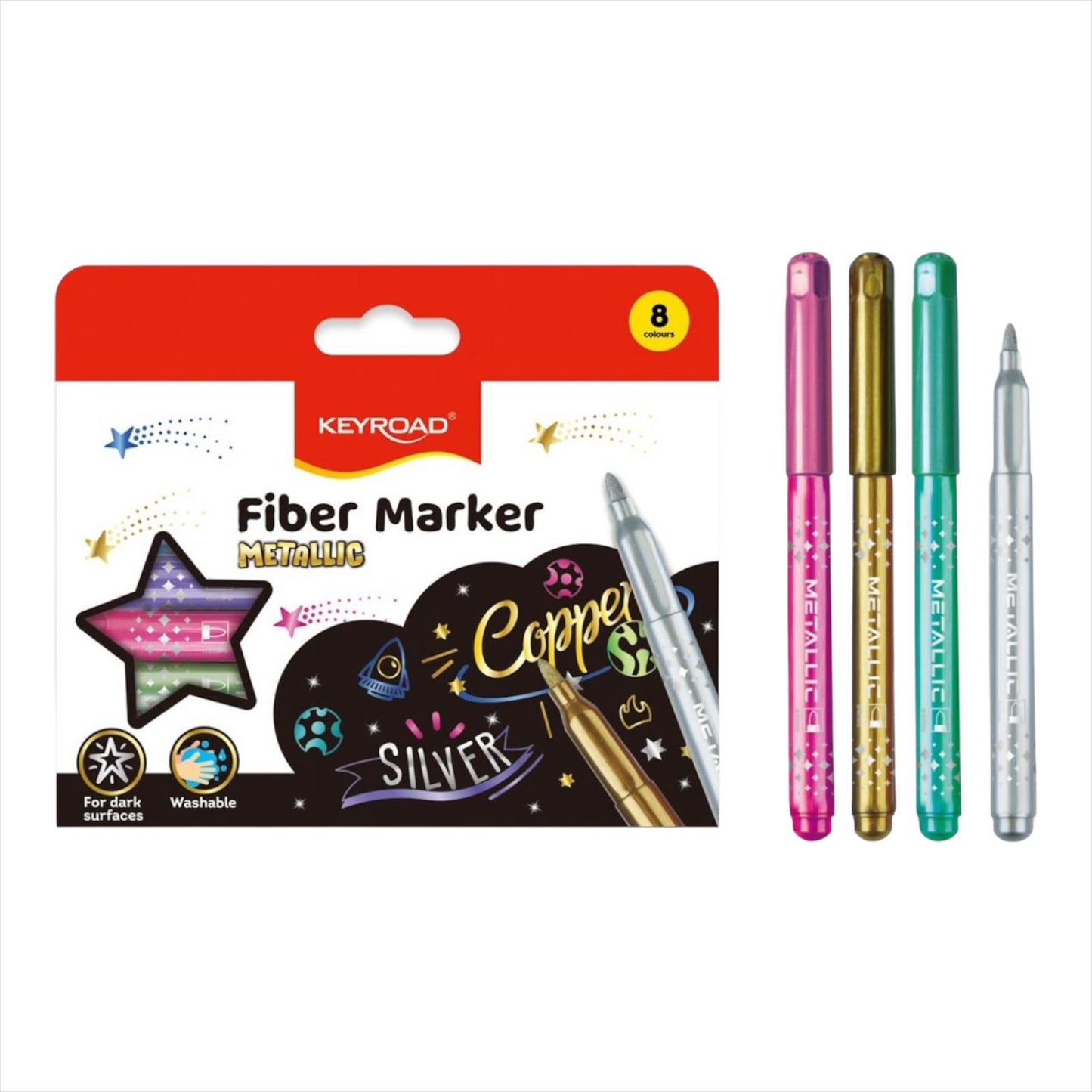MARCADORES KEYROAD METALIZADOS GLITTER X 8