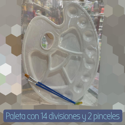 Paleta Plástica con 14 Divisiones y 2 pinceles