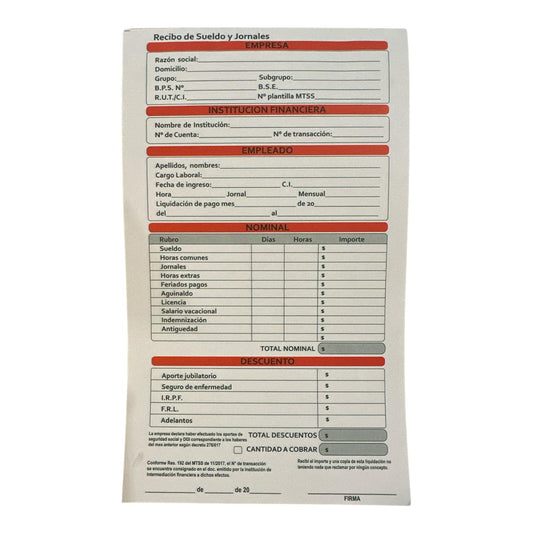 Libreta de Recibos de Sueldos y Jornales