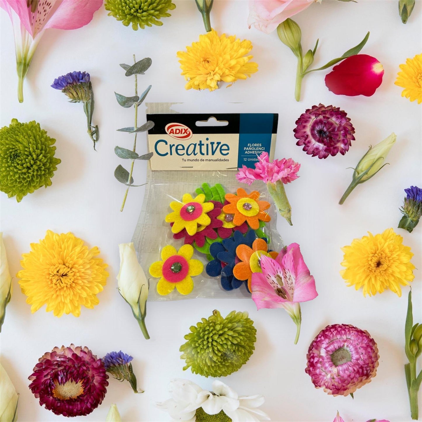 Formas de Fieltro con adhesivo Flores x 12 unidades