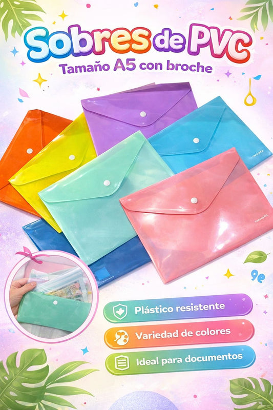 Sobre de Pvc A5 con broche a presión