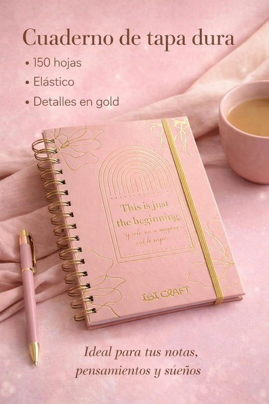 Cuaderno Ibi Craft 150 hojas Tapa dura con elástico y detalles Gold