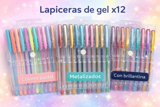 Bolígrafo de Gel x 12 Colores Pastel, Metalizados o con Brillantina