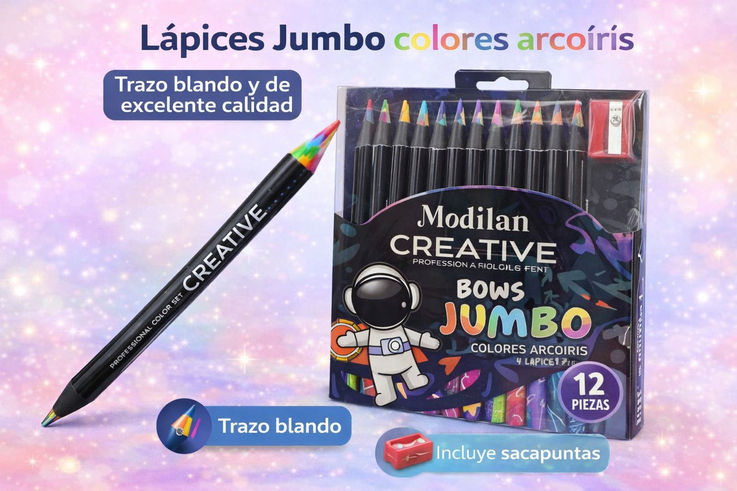 Lápices de colores Jumbo Multicolor x 12 + Sacapuntas