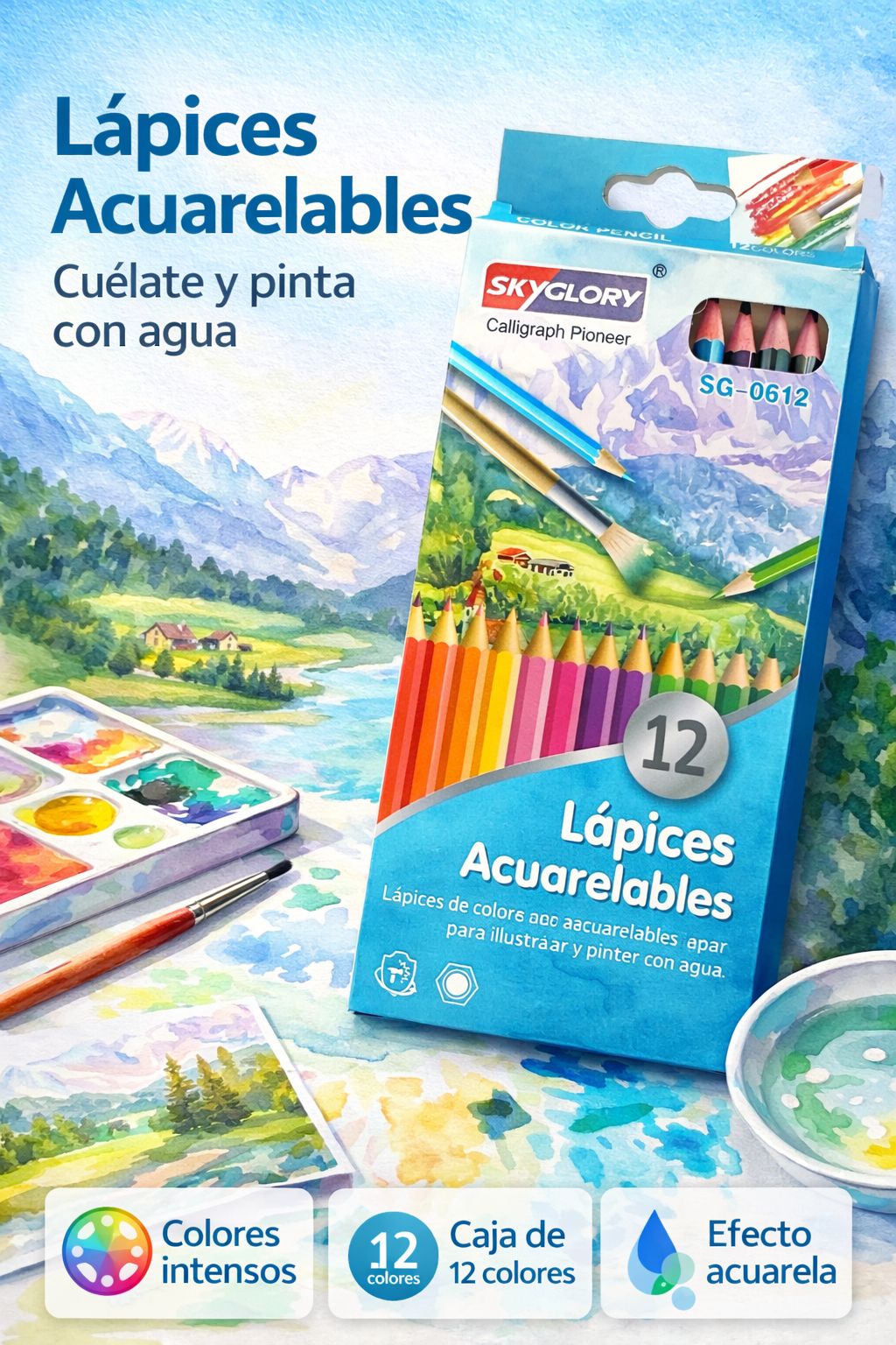 Lápices de Colores Acuarelables Sky Glory x 12