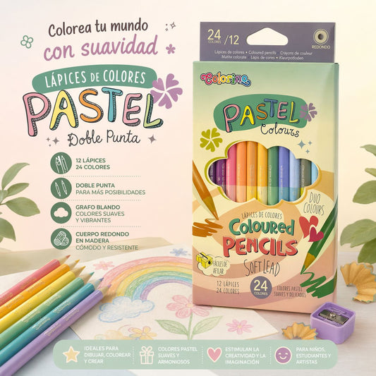 Lápices de Colores Pastel x 12 Doble Punta