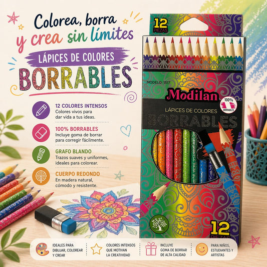Lápices de Colores Borrables x 12 Colores