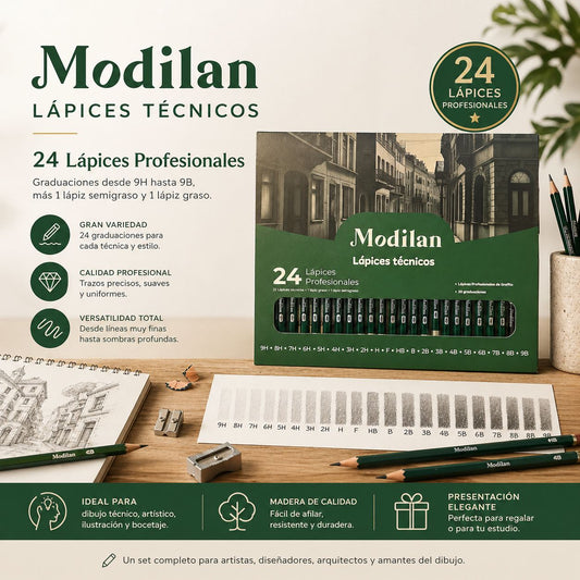 Lápices de dibujo graduados Modilan set de 24