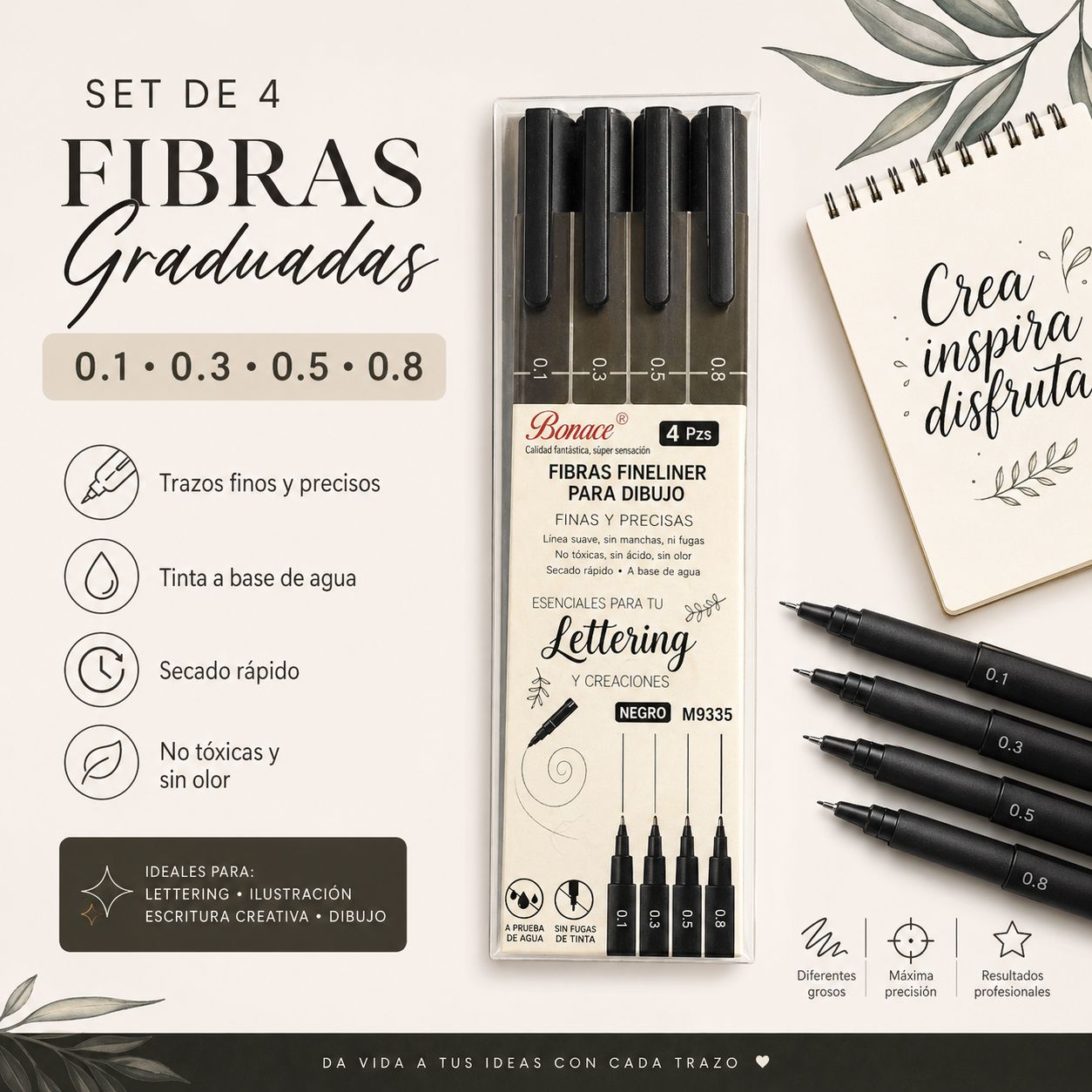 Fibras graduadas estuche x 4 (0.1, 0.3, 0.5, 0.8)