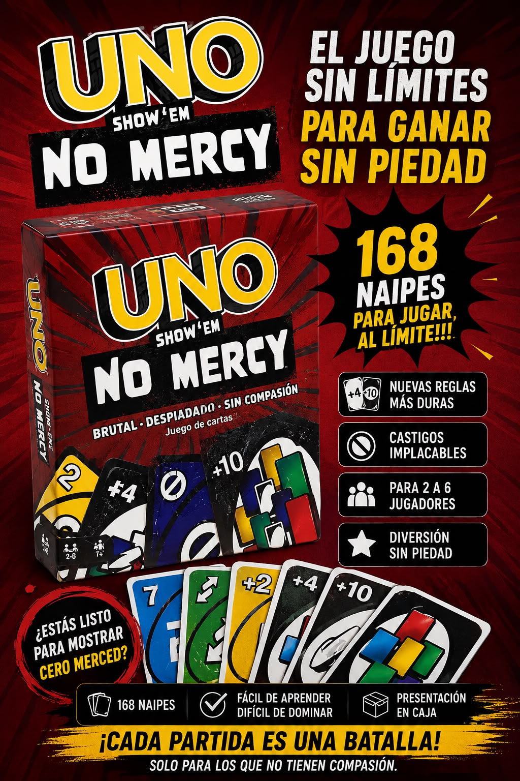 Juego de Cartas o naipes UNO "No Mercy"