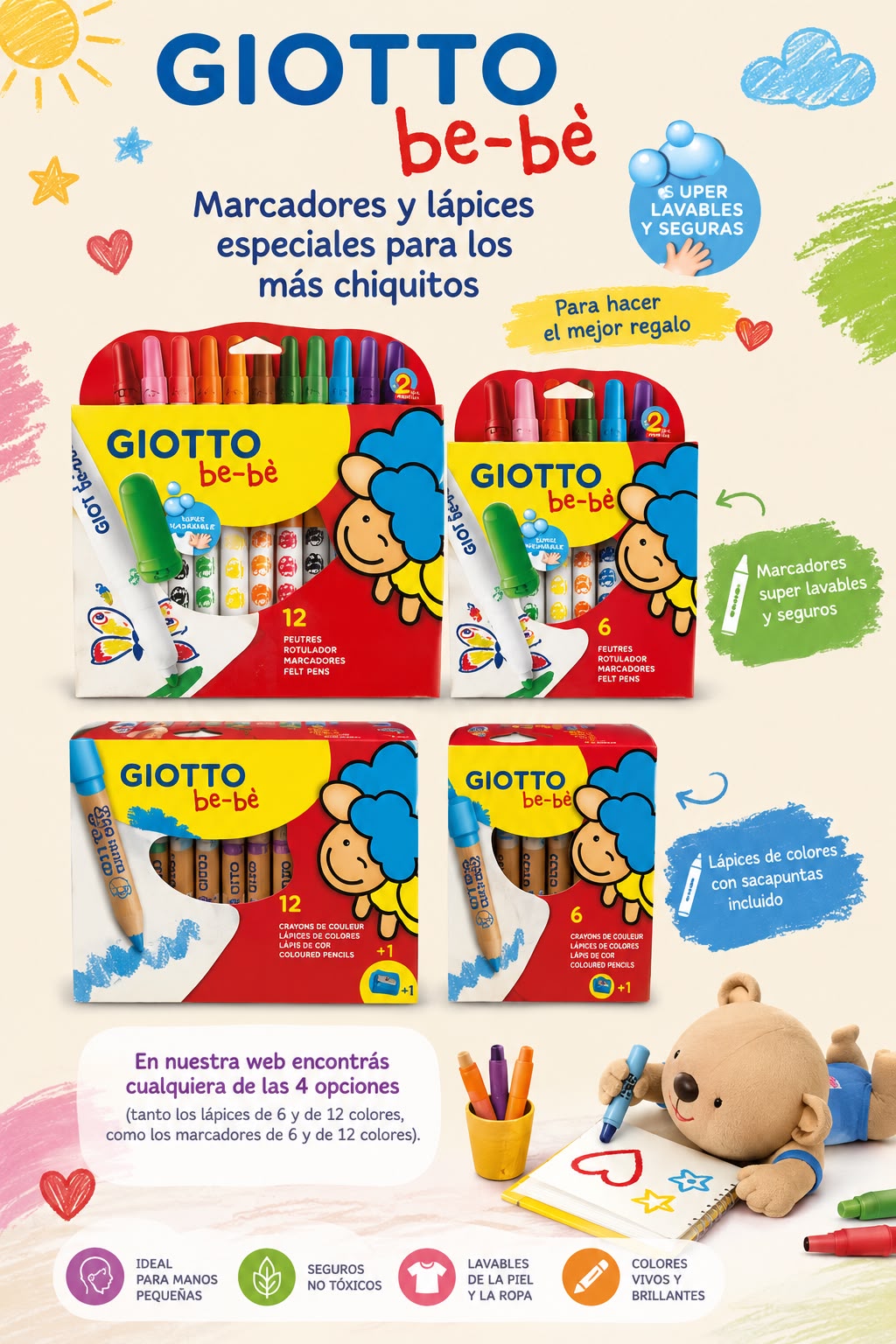 Línea Giotto Bebe, marcadores y lápices de colores