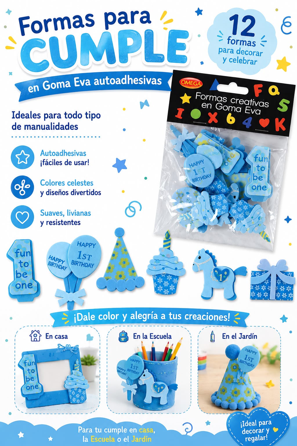 Goma eva con formas autoadhesivas Primer Cumple