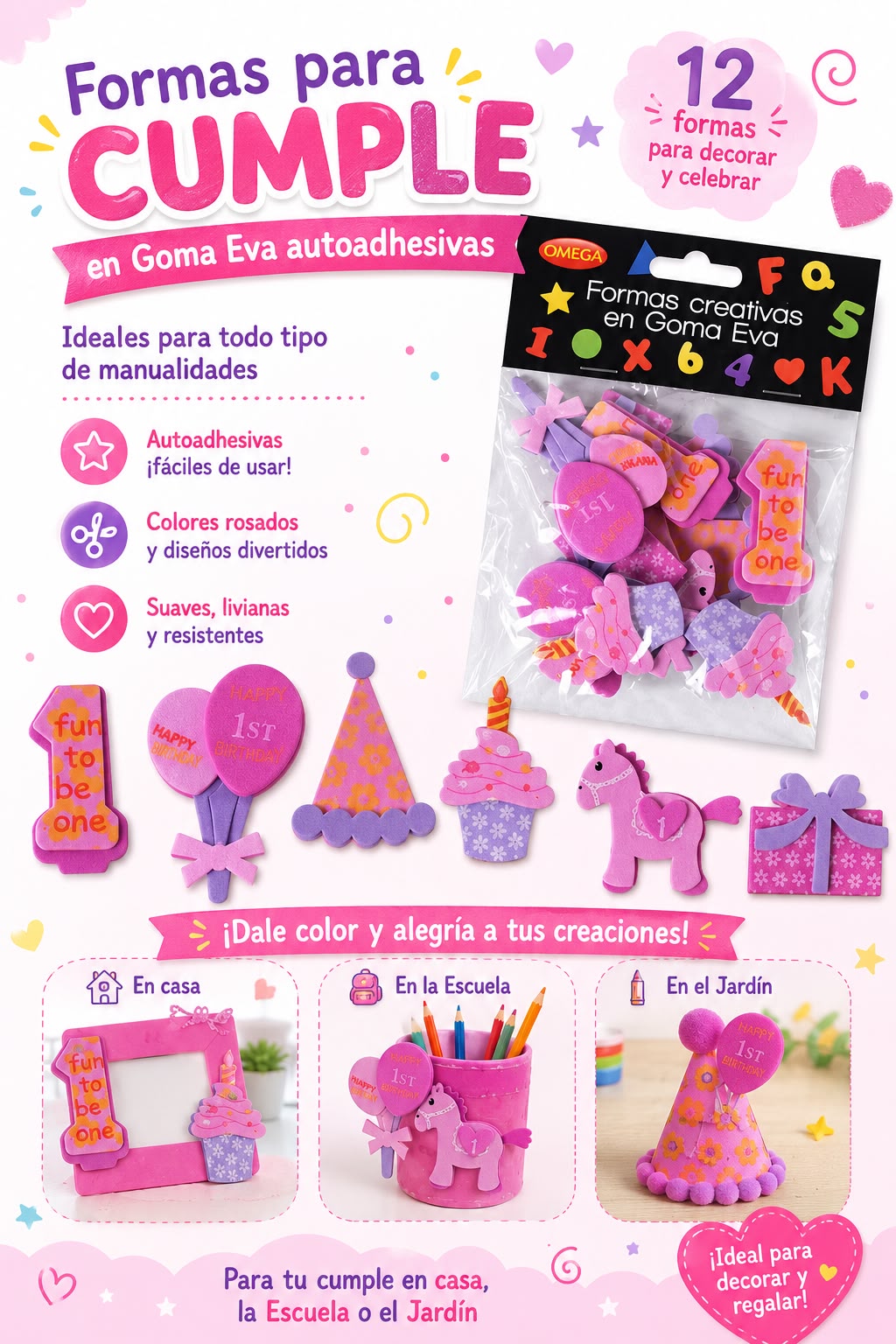 Goma eva con formas autoadhesivas Primer Cumple