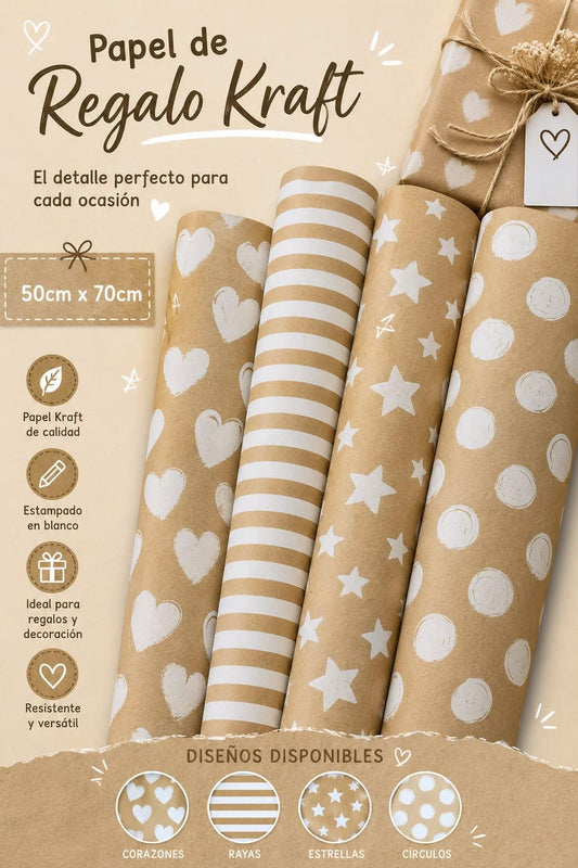 Papel de Regalo Kraft y Blanco