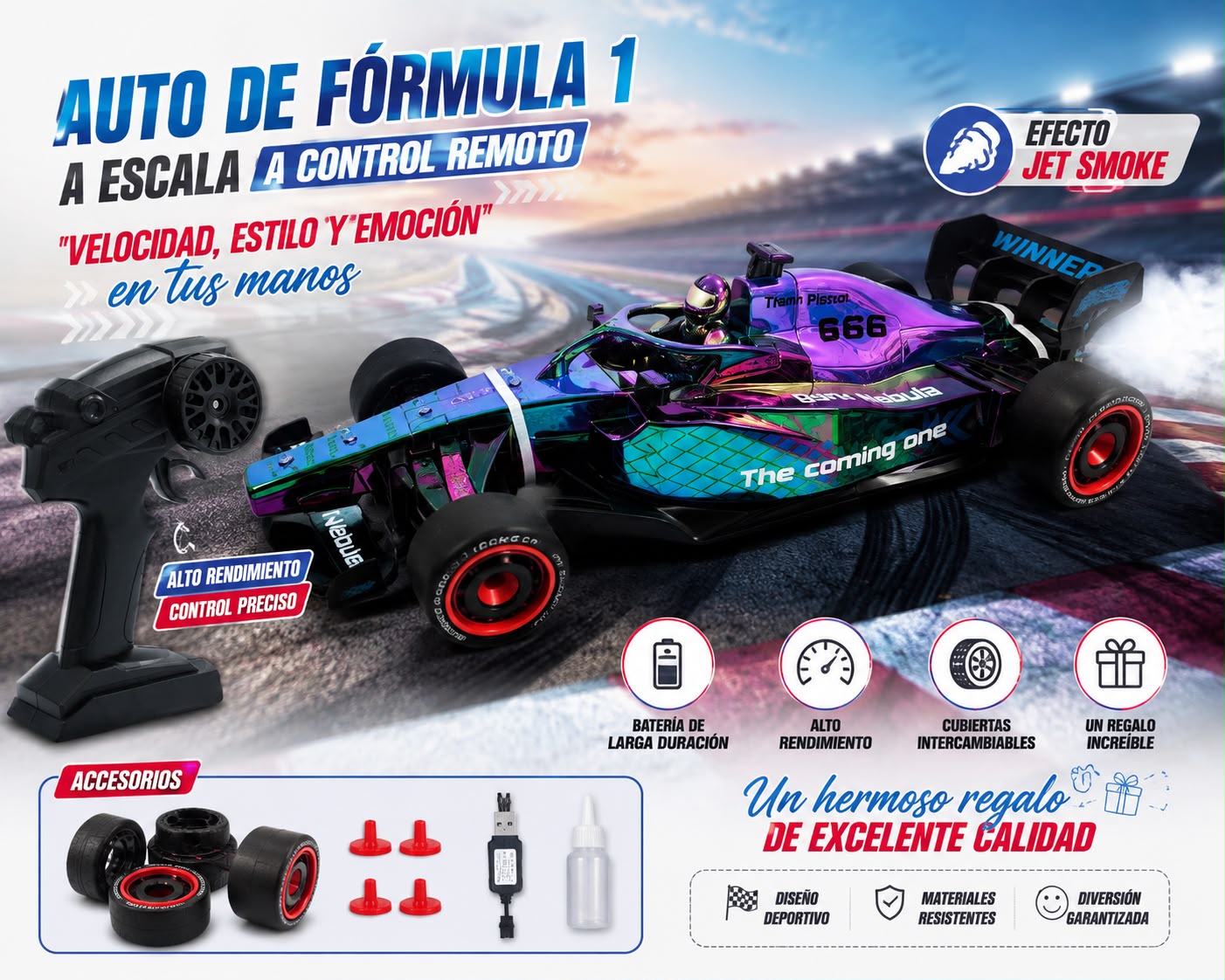 Auto de Fórmula 1 con accesorios y control remoto