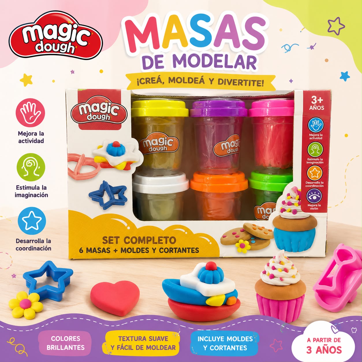 Masa de modelar x 6 con moldes