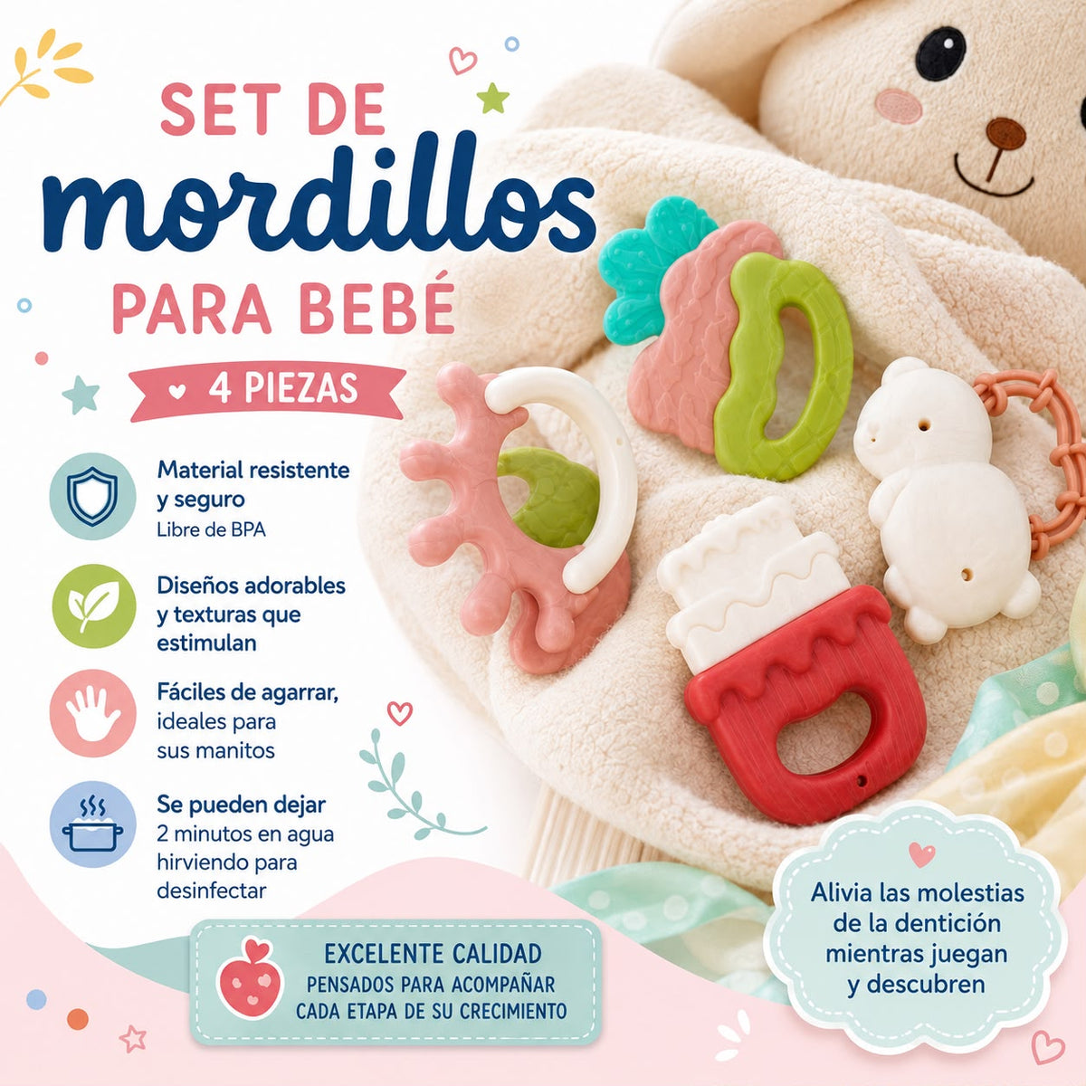 Mordillos para bebe 4 diseños