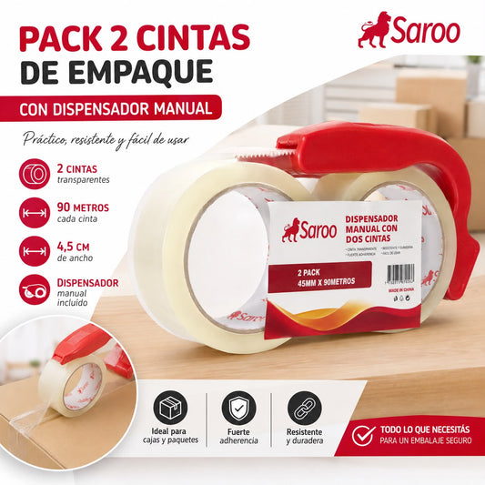 Cintas de Empaque Saroo 90 metros con dispensador, pack x 2
