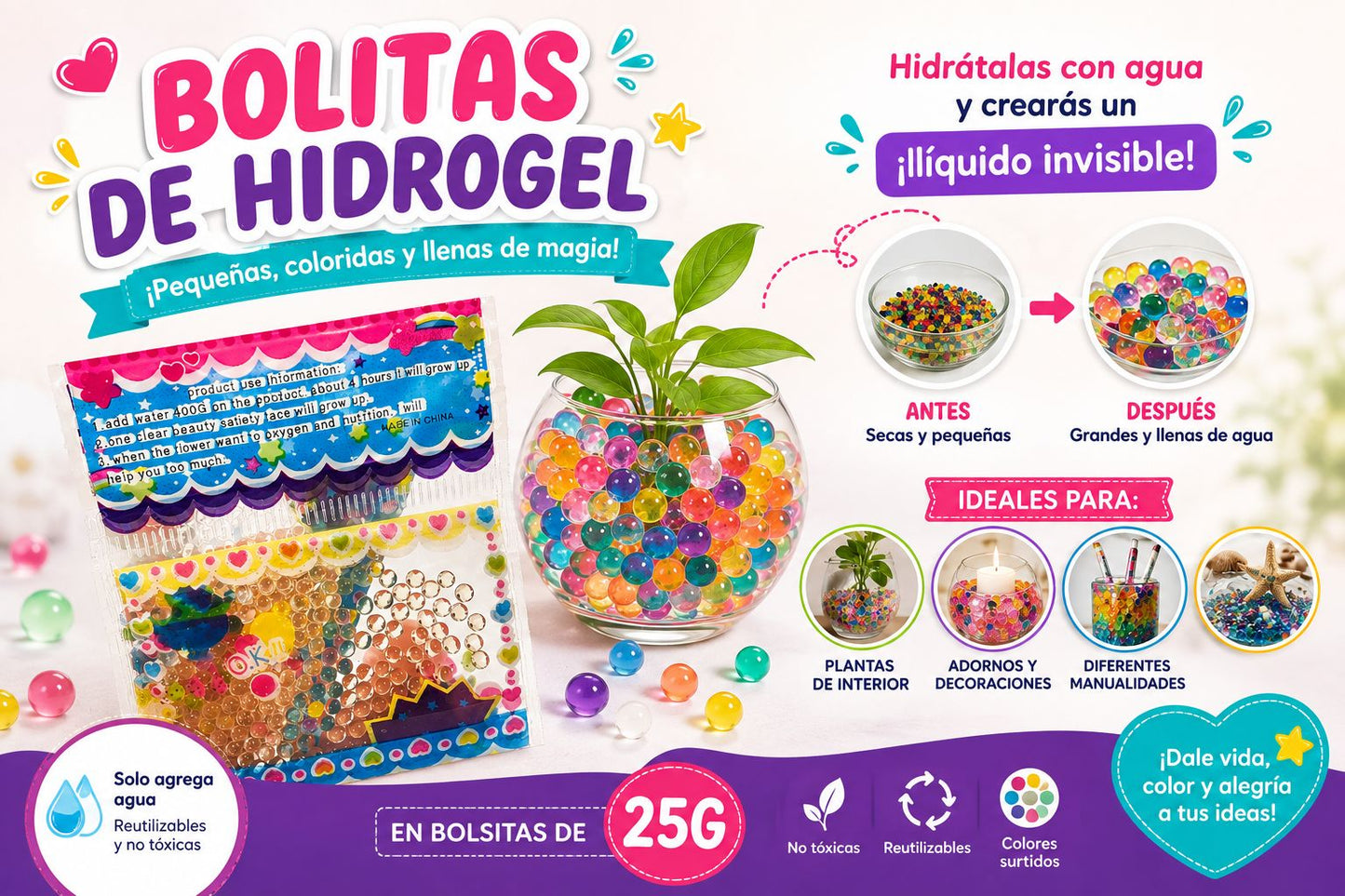 Bolitas de hidrogel (orbis) en bolsita