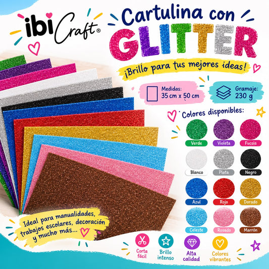 Cartulina con Brillantina o Glitter Ibi Craft 35cm x 50cm