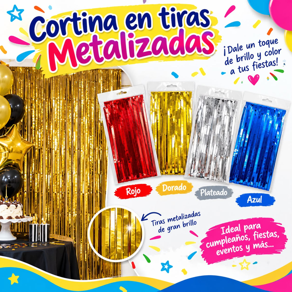 Cortina Metalizada para Cumpleaños