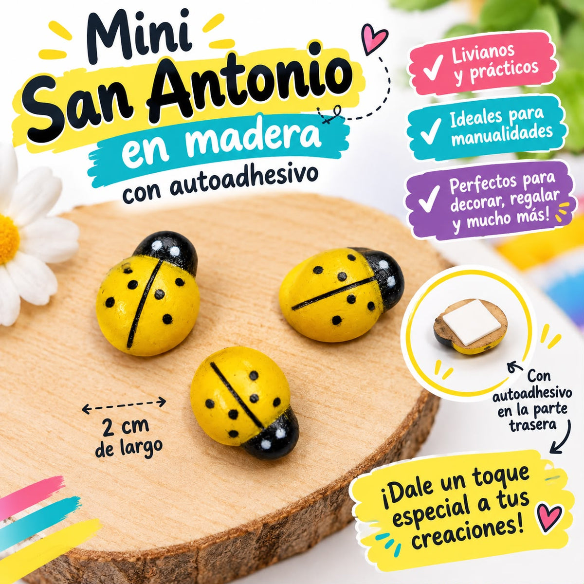 San Antonio en Madera 2cm de Largo con Autoadhesivo